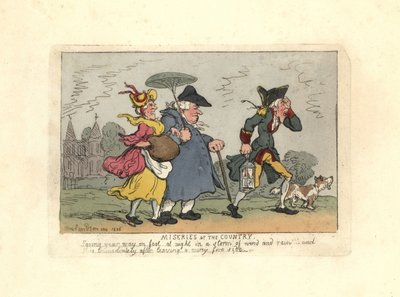 Man and woman lost in the countryside in a night storm by Thomas Rowlandson