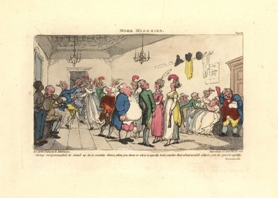 Man embarrassed at being made to dance at a country dance by Thomas Rowlandson