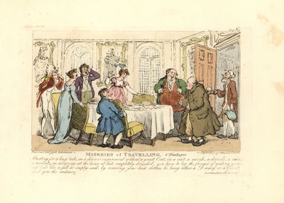 Man forced to wear his host’s ill-fitting clothes at a dinner by Thomas Rowlandson