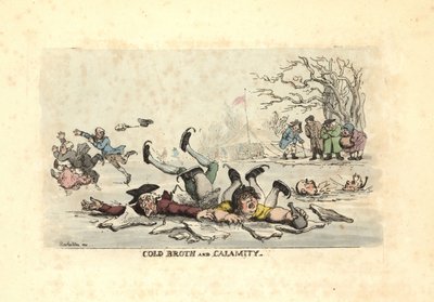 Men and Women Skating on Thin Ice and Falling into a Freezing River by Thomas Rowlandson