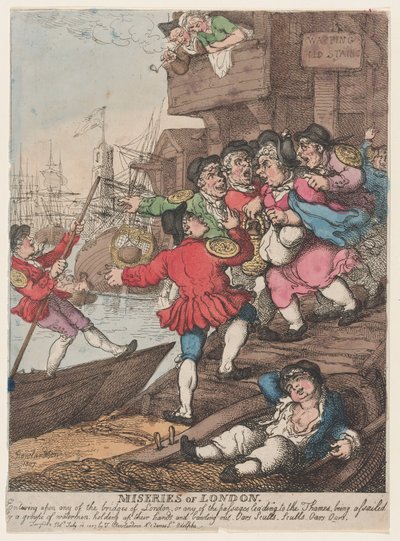 Miseries of London: Entering upon any of the bridges of London or any of the pass by Thomas Rowlandson