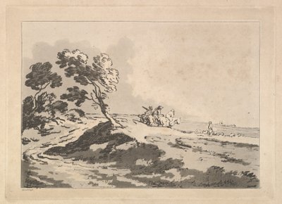 Open Landscape with Three Horsemen in the Middle Distance Heading to the Right by Thomas Rowlandson
