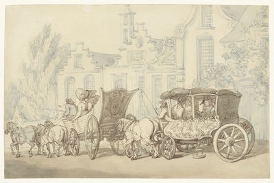 Open Carriage and Coach in a Quasi-Dutch Street by Thomas Rowlandson