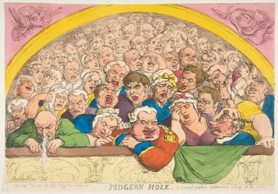 Pidgeon Hole. A Convent Garden Contrivance to Coop up the Gods by Thomas Rowlandson
