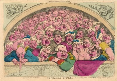 Pidgeon Hole, A Convent Garden Contrivance to Coop up the Gods by Thomas Rowlandson