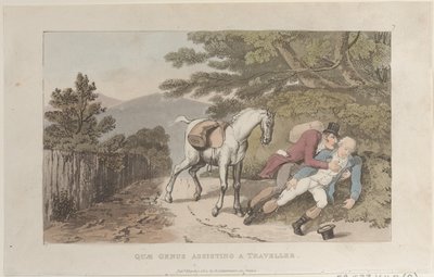 Quae Genus Assisting a Traveler, from The History of Johnny Quae Genus, March 1, 1822 by Thomas Rowlandson