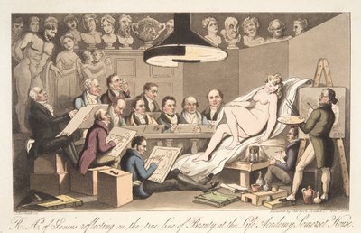Rays of Genius Reflecting on the True Line of Beauty at the Life Academy, Somerset House, from The English Spy by Thomas Rowlandson