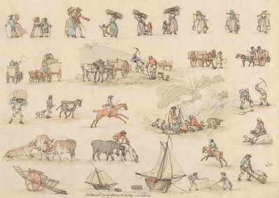 Set of sixteen: Outlines of Figures and Landscapes by Thomas Rowlandson