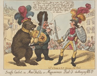 Single Combat, in Moorfields, or Magnanimous Paul O! - Challenging all O! (from: Caricature, vol. 4) by Thomas Rowlandson