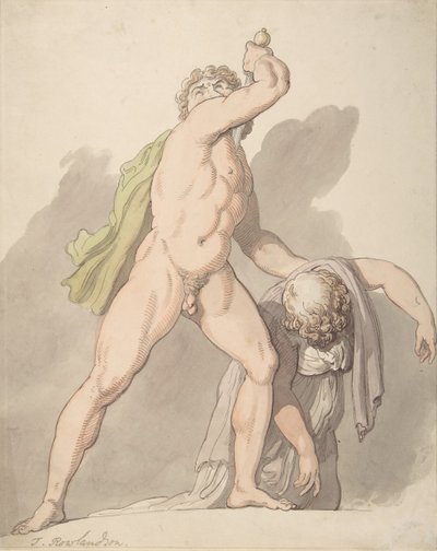 Standing Nude Man Supporting Fainting Female Ludovisi Gaul in the Uffizi by Thomas Rowlandson