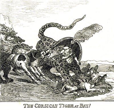 The Barked Corsican Tiger (Napoleon Bonaparte), Caricature 1808 by Thomas Rowlandson