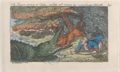 The Baron arrives at Ceylon, combats and conquers two extraordinary opponents, reissued 1811 by Thomas Rowlandson