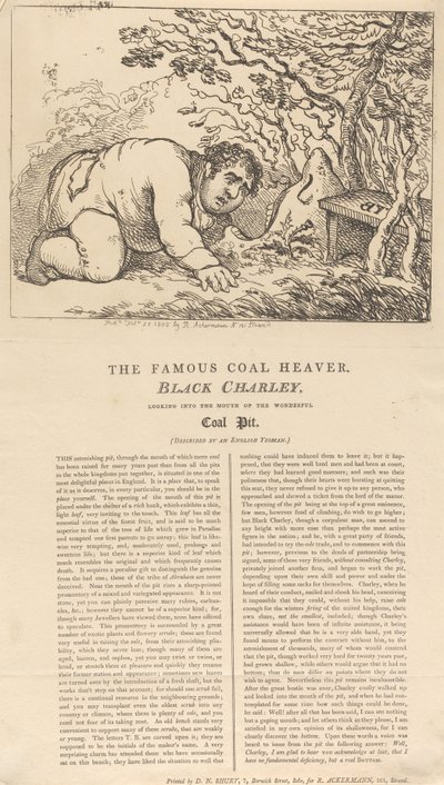 The Famous Black Coal Heaver, Black Charley, Looking into the Mouth of the Wonderful Coal Pit by Thomas Rowlandson