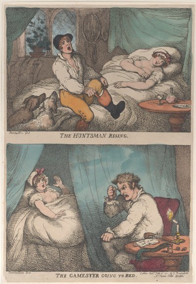 The Huntsman Rising, The Gamester Going to Bed by Thomas Rowlandson