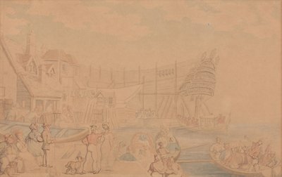 The Launching of a Ship by Thomas Rowlandson