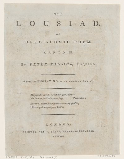 The Lousiad by Peter Pindar, Frontispiece by Thomas Rowlandson