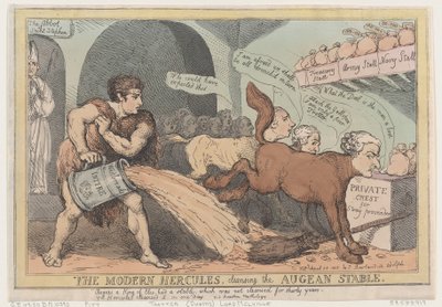 The Modern Hercules, Cleansing the Augean Stable by Thomas Rowlandson
