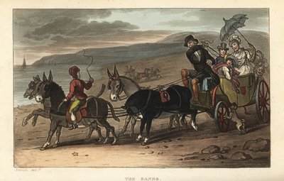 The Sands: Tourists in a Barouche Drawn by Donkeys on the Beach by Thomas Rowlandson