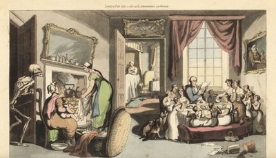 The Skeleton of Death Appears in the Living Room of a Large Family to Take a Child or Newborn Baby by Thomas Rowlandson
