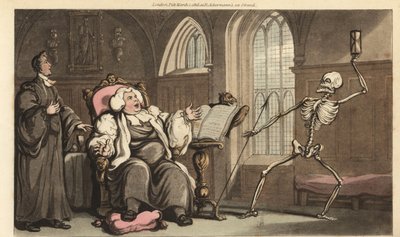 The Skeleton of Death Comes for the Bishop in the Abbey by Thomas Rowlandson