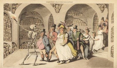 The Skeleton of Death Guides Tourists Through the Catacombs in Paris by Thomas Rowlandson