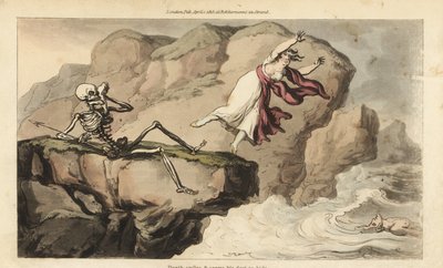 Death Holds a Handkerchief as a Woman Commits Suicide by Thomas Rowlandson
