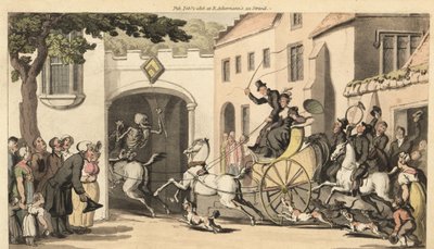 The Skeleton of Death Rides Ahead of a High Tandem Carrying the Next Heir to His Doom by Thomas Rowlandson