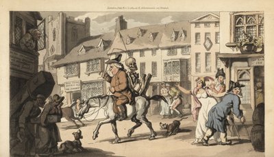 The Skeleton of Death Rides with a Quack Doctor by Thomas Rowlandson