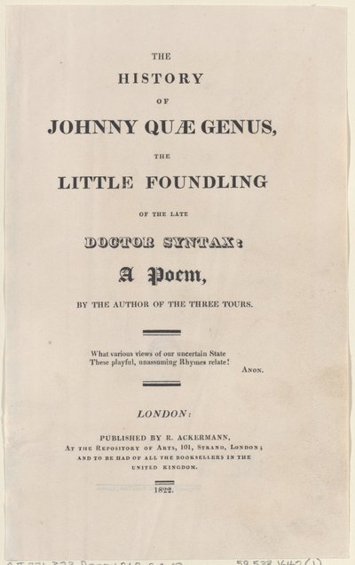 Title Page, from The History of Johnny Quae Genus, The Little Foundling of the Late Doctor by Thomas Rowlandson