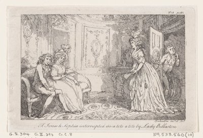 Tom Jones & Sophia interrupted in a tete a tete by Lady Bellaston, from The History of Tom Jones by Thomas Rowlandson