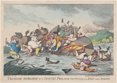 Traveller Refreshed in a Stagnant Pool, after the Fatigues of a Dusty... by Thomas Rowlandson