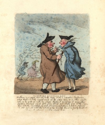Two Regency Men Stopped to Talk in a Freezing Wind by Thomas Rowlandson
