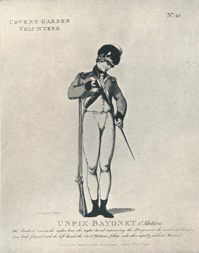 Unfix Bayonet 3rd Motion, 1798 by Thomas Rowlandson