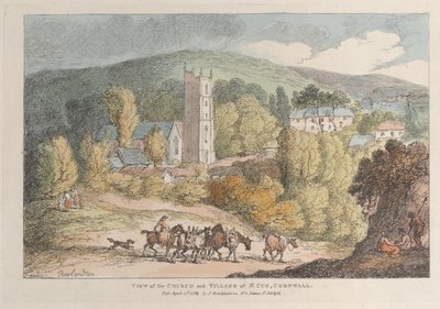 View of the Church and Village of St. Cue, Cornwall, from Views in Cornwall, April 12, 1812 by Thomas Rowlandson