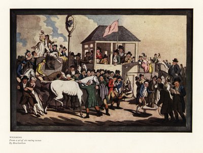 Weighing a Jockey on a Set of Scales at a Race Track by Thomas Rowlandson
