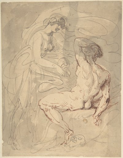 Woman Talking to a Seated Male Nude by Thomas Rowlandson