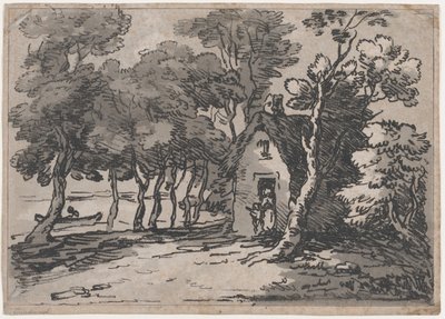 Wooded Scene With Figures at the Door of a Cottage by Thomas Rowlandson