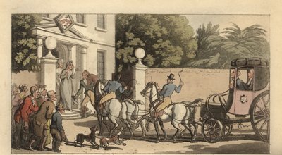 Young English gentleman arriving back home after the Grand Tour by Thomas Rowlandson