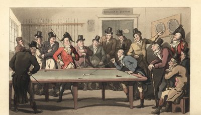 Young English Gentlemen Playing a Game of Billiards by Thomas Rowlandson