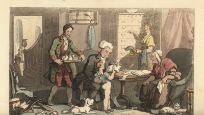 Young Boy at Lessons with a Tutor and His Grandmother by Thomas Rowlandson