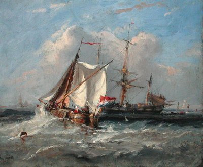 A Dutch Smalschip in a Strong Breeze by Thomas Sewell Robins