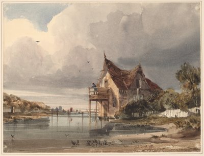 A River and Cottage with White Paling by Thomas Shotter Boys