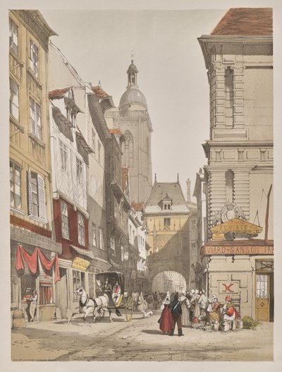 Picturesque Architecture in Paris, Ghent, Antwerp, Rouen: Rue de la Crosse Horlogue, Rouen, France by Thomas Shotter Boys