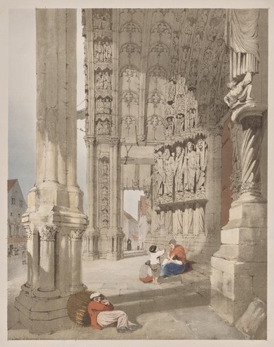 Picturesque Architecture in Paris, Ghent, Antwerp, Rouen: South Porch of Chartres Cathedral, Chartres, France by Thomas Shotter Boys