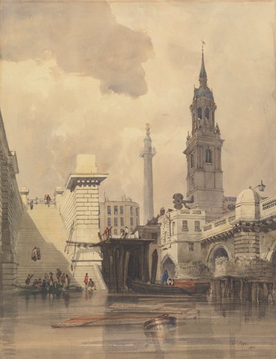 The Church of St. Magnus the Martyr, London Bridge, with the Monument in the Background by Thomas Shotter Boys