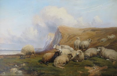 Shakespeare Cliff, Kent: Sheep on Coastal Pasture by Thomas Sidney Cooper