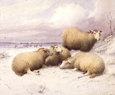 Sheep in the Snow by Thomas Sidney Cooper