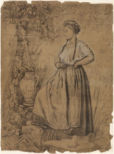 Standing Girl Filling a Jug with Water from a Well by Thomas Simon Cool