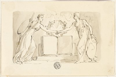 Two Allegorical Female Figures Clasping Hands before Book by Thomas Stothard