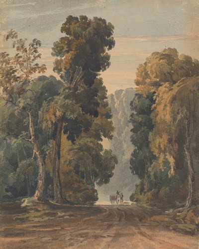 Horse, Cart and Driver on Wide, Tree-lined Lane by Thomas Sully